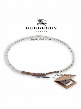 Authentic Burberry malt brown leather silver tone bicycle chain belt *iamwarrior